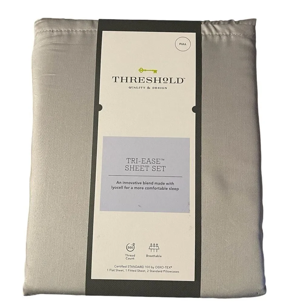 New Threshold Full 500 Thread Count Tri-Ease Solid Sheet Set Light Gray